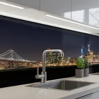 KitchenYeah Keuken achterwand 150x80 cm - Spatscherm zelfklevend Verlichting - Hemel - Wolkenkrabbers - Skyline - Muurbeschermer - Spatwand fornuis