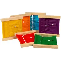 Bigjigs houten sluitingen en knopenframes - Montessori speelgoed.