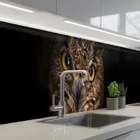 KitchenYeah Keuken achterwand 400x60 cm - Spatscherm zelfklevend Uil - Dier - Oranje - Muurbeschermer - Spatwand fornuis