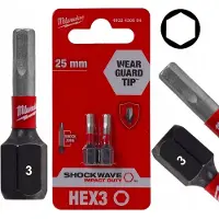 Milwaukee Impact Bits HEX3 25mm Shockwave, 2 Stuks
