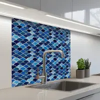 KitchenYeah Keuken achterwand 80x80 cm - Spatscherm zelfklevend Patroon - Vissenschubben - Blauw - Muurbeschermer - Spatwand fornuis