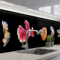 KitchenYeah Keuken achterwand 500x80 cm - Spatscherm zelfklevend Vissen - Kleurrijk - Dieren - Muurbeschermer - Spatwand fornuis