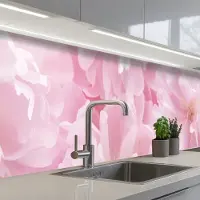 KitchenYeah Keuken achterwand 350x60 cm - Spatscherm zelfklevend Bloemenpracht - Bloemen - Roze - Pioenroos - Muurbeschermer - Spatwand fornuis