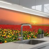 KitchenYeah Keuken achterwand 150x80 cm - Spatscherm zelfklevend Bloemen - Landschap - Tulpen - Zonsondergang - Muurbeschermer - Spatwand fornuis
