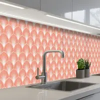 KitchenYeah Keuken achterwand 450x60 cm - Spatscherm zelfklevend Waaier - Motief - Zalmroze - Muurbeschermer - Spatwand fornuis