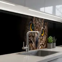 KitchenYeah Keuken achterwand 500x60 cm - Spatscherm zelfklevend Uil - Dier - Oranje - Muurbeschermer - Spatwand fornuis