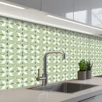 KitchenYeah Keuken achterwand 150x80 cm - Spatscherm zelfklevend Patroon - Bloemenvorm - Groen - Muurbeschermer - Spatwand fornuis