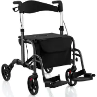 Costway Rollator opvouwbaar en licht met zitting, 2-in-1 rolstoel & reisrollator, lichtgewicht, loophulp, 6-voudig in hoogte verstelbaar, wandelwagen met tas, remmen en stokhouder, aluminium (zwart)