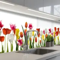 KitchenYeah Keuken achterwand 300x60 cm - Spatscherm zelfklevend Bloemen - Tulpen - Kleurrijk - Muurbeschermer - Spatwand fornuis