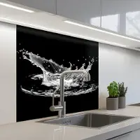KitchenYeah Keuken achterwand 80x80 cm - Spatscherm zelfklevend Water - Splash - Water - Zwart - Muurbeschermer - Spatwand fornuis