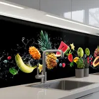 KitchenYeah Keuken achterwand 300x80 cm - Spatscherm zelfklevend Splash - Fruit - Zwart - Muurbeschermer - Spatwand fornuis
