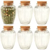 Excellent houseware Kruidenpotjes / kleine voorraadpotjes - 12x stuks - glas - transparant - 280 ml - met dop van kurk - flessenpost - weckpotten