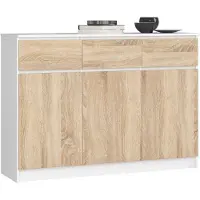 Akord Ladekast K140 met 3 Lades en 3 Deuren / Furniture Factory / Wit – Sonoma Eik / 138 x 99 x 40 cm