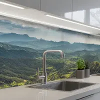 KitchenYeah Keuken achterwand 250x80 cm - Spatscherm zelfklevend Landschap - Vallei - Groen - Muurbeschermer - Spatwand fornuis