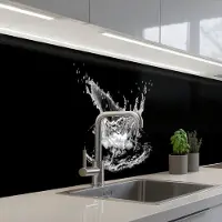 KitchenYeah Keuken achterwand 450x60 cm - Spatscherm zelfklevend Water - Splash - Water - Zwart - Muurbeschermer - Spatwand fornuis