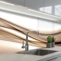 KitchenYeah Keuken achterwand 400x80 cm - Spatscherm zelfklevend Golven - Abstract - Taupe - Muurbeschermer - Spatwand fornuis