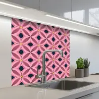 KitchenYeah Keuken achterwand 80x80 cm - Spatscherm zelfklevend Patroon - Bloemblaadjes - Roze - Blauw - Muurbeschermer - Spatwand fornuis