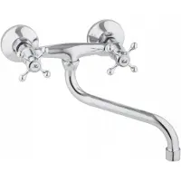 Yoka Home Retro keukenkraan wandmontage, lange uitloop, chroom, dubbele knop
