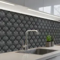 KitchenYeah Keuken achterwand 300x60 cm - Spatscherm zelfklevend Waaier - Motief - Grijs - Muurbeschermer - Spatwand fornuis