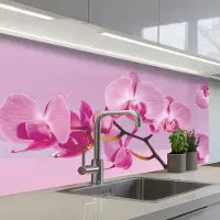KitchenYeah Keuken achterwand 100x60 cm - Spatscherm zelfklevend Bloemen - Orchidee - Roze - Muurbeschermer - Spatwand fornuis