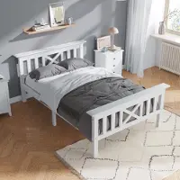 OKWISH Eenpersoonsbed 90x200 cm - Massief Houten Bed Met Hoofdbord - Stevig En Duurzaam - Hout - Wit (Zonder Matras)