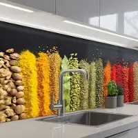 KitchenYeah Keuken achterwand 150x60 cm - Spatscherm zelfklevend Specerijen - Kruiden - Banen - Regenboog - Muurbeschermer - Spatwand fornuis