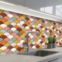 KitchenYeah Keuken achterwand 200x80 cm - Spatscherm zelfklevend Regenboog - Schubben - Aardetinten - Muurbeschermer - Spatwand fornuis