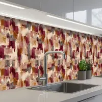 KitchenYeah Keuken achterwand 500x80 cm - Spatscherm zelfklevend Penseelstrepen - Herfstsymfonie - Bordeauxrood - Muurbeschermer - Spatwand fornuis
