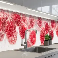 KitchenYeah Keuken achterwand 400x60 cm - Spatscherm zelfklevend Fruit - Water - Bubbels - Rood - Muurbeschermer - Spatwand fornuis