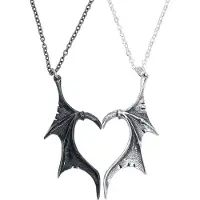 Alchemy Gothic - Gothic Halsketting - Demon Wings Sweetheart - zwart-zilverkleurig - Maat Standard