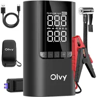 Olvy 12V Jumpstarter voor Auto met Compressor - 1500A - 4-in-1 Starthulp met Powerbank, LED Zaklamp en SOS Noodlicht - Startkabels met Accu - Startbooster