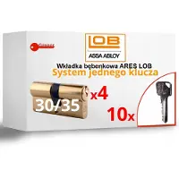 LOB 4x ARES Cilinderslot 30/35 Messing met 10 sleutels (One key system)