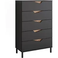 Vicco Dressoir Marelle, Antraciet/Artisanaal eiken, 76 x 120 cm met 5 laden