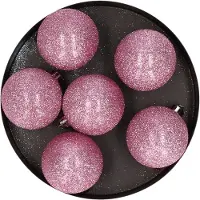 Cosy & Trendy 6x Kunststof kerstballen glitter roze 6 cm kerstboom versiering - Kerstbal