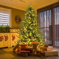 Costway 210 cm Kunstkerstboom met verlichting - Kunststof kerstboom PE & PVC - Kerstboom met 380 LEDs - 1130 takken