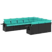 vidaXL 10-delige loungeset voor de tuin met kussens, zwart kunststof vlechtwerk
