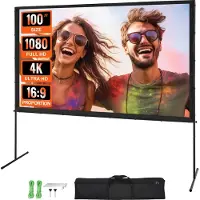 Vevor Projectiescherm met standaard 100 inch HD 4K Buiten- en Binnenprojectiescherm Snel opvouwbaar draagbaar filmscherm 16:9 voor thuisbioscoop