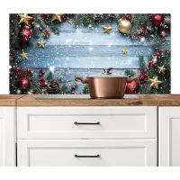 KitchenYeah Spatscherm keuken 120x60 cm - Kookplaat achterwand Kerstomlijsting - Sneeuw - Meerkleurig - Muurbeschermer - Spatwand fornuis - Hoogwaardig aluminium