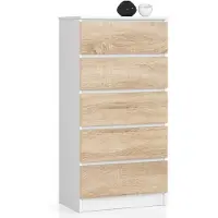 Akord Ladekast K60 met 5 Lades / Furniture Factory / Wit – Sonoma Eik / 60 x 121 x 40 cm