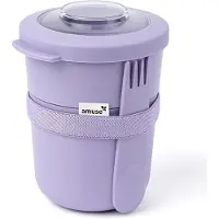 Amuse Tylla Duo Lavender Lunchbox - 150ml + 450ml - Yoghurt Beker to go - Perfect afsluitbare Muesli Beker met Spork - Lekvrije Lunchpot - BPA-vrije Soepbeker – Paars