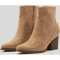 Buonarotti Dames Cowboylaarzen Kort - Khaki - Suedine - Maat 36