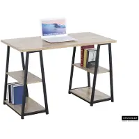 Molecule Rousseau bureau Malino compact sonoma hout met zwart metalen frame en opbergrekken