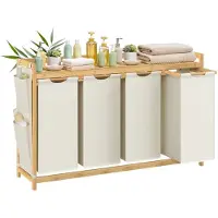 Songmics Wasmand met meerdere vakken en praktische opbergplank, Crèmewit / 200 L(124,6 x 33 x 78 cm)