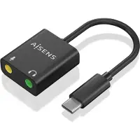 Aisens A109-0767 tussenstuk voor kabels USB-C 2x 3.5 mm Zwart
