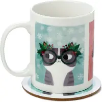 Puckator Angie Rozelaar - Kerstkatten - Kerstbeker met onderzetter