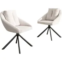 Merax Moderne Fluwelen Eetkamerstoelen Set van 2 – Beige Draaibare Stoelen met Ergonomisch Ontwerp