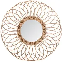 Atmosphera Wandspiegel Gwenn - rozet motief - Boho/ibiza stijl - rotan - lichtbruin - rond - 58 cm