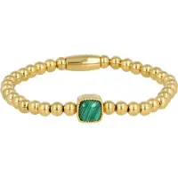 My Bendel - Goudkleurige Elastische Bedelarmband met Malachite Steen - Goudkleurige Malachite Armband - Luxe Elastische Damesarmband - met Luxe Cadeauverpakking | Sieraden Voor Dames | Maat M