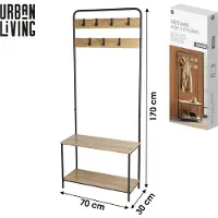 Urban Living "COLORADO" Kapstok met 2 legplanken en 7 haken – 70x30xH170 cm