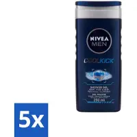 Nivea 5 x MEN - Douchegel - Cool Kick - 250 ml - Douchegel Mannen - Frisheid - Verkoelend Effect - 2-in-1 Douchegel En Shampoo - Ijsblauw